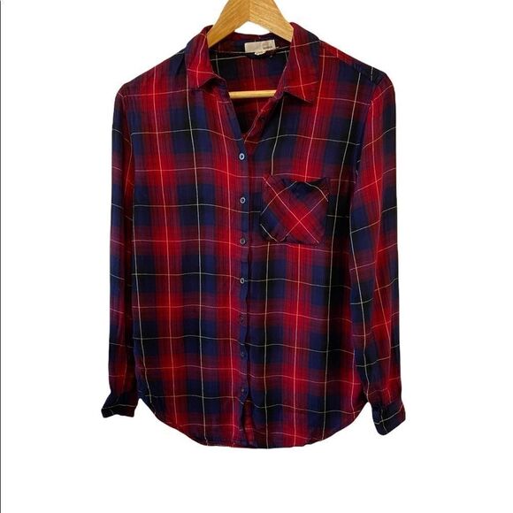 GARAGE Red&Blue Plaid Lightweight Button Up Collared Casual Top XS - Picture 1 of 8